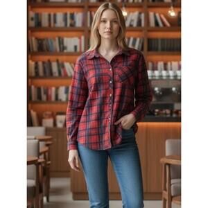 SOL R.H.R Red Blue Mixed Plaid Oversized Button Down Shirt | Size Small | NWOT